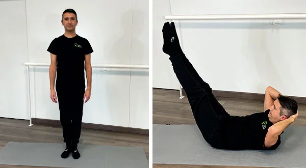 Posición en bipedestación con línea media activa (Tips en Pilates) y en PI de Lift and lower